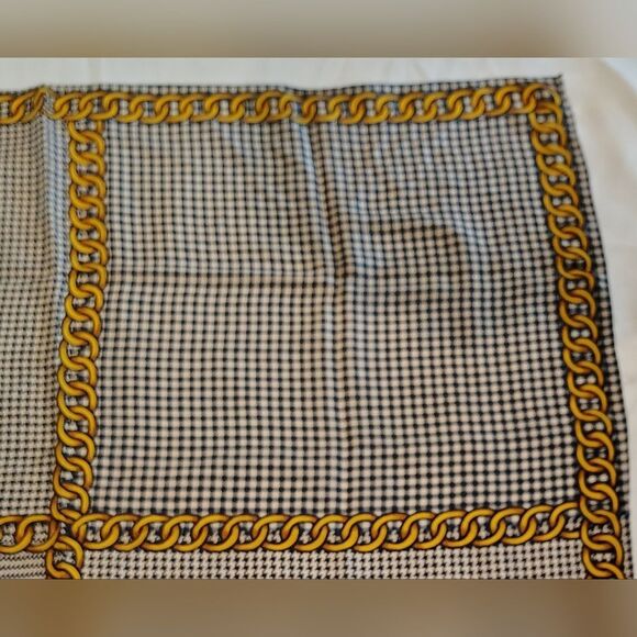 Albert Nipon Black & Gold Vintage Checkered Scarf Houndstooth Gingham - Picture 7 of 14